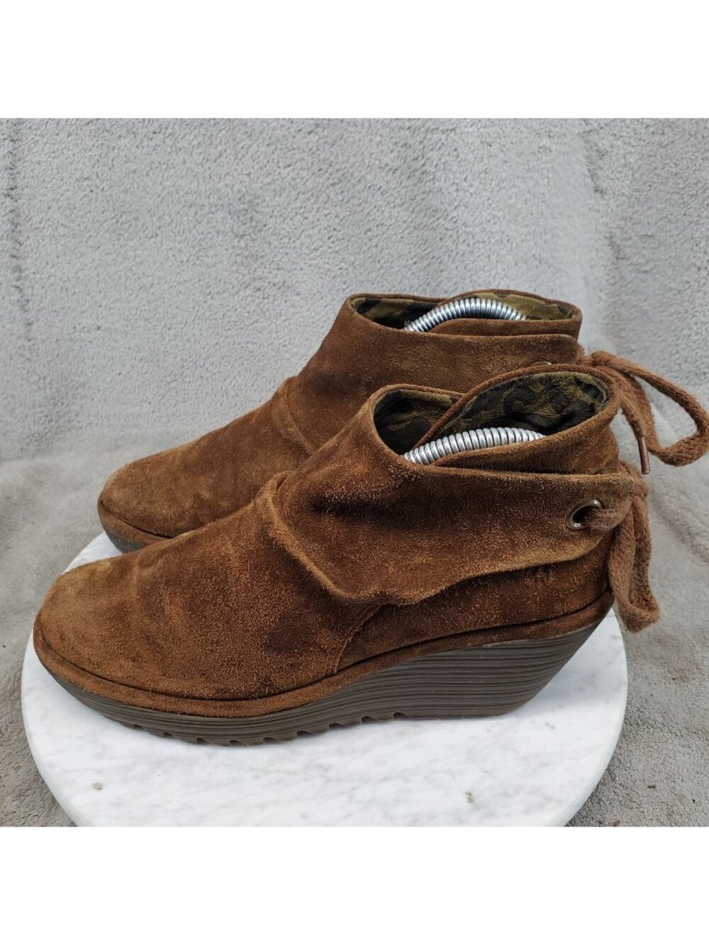 Fly London Shoes Womens Size 10 Yebi Brown Suede Wedge Ankle Booties